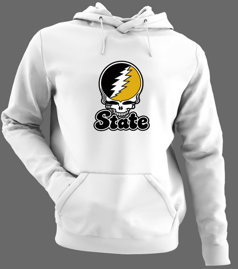 West Virgina Stealie Premium Unisex Hoodie — Design: West Virginia State University — White/Grey