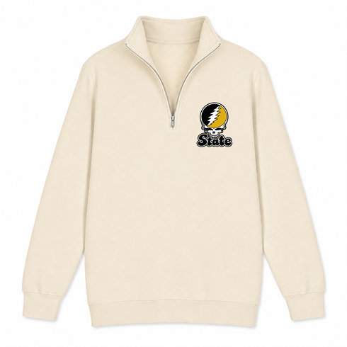 West Virgina Stealie Premium Unisex Quarter-Zip — Design: West Virginia State University — Sand