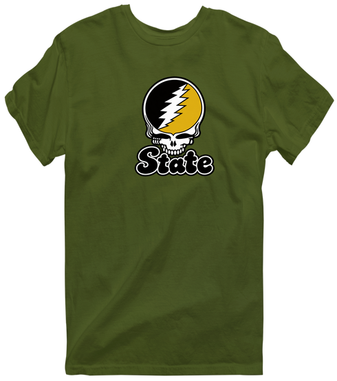 West Virgina Stealie Premium Unisex T-Shirt — Design: West Virginia State University — Military Green
