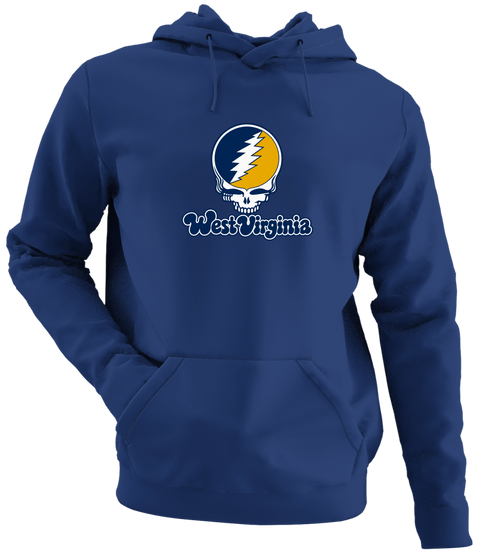 West Virginia Stealie Premium Unisex Hoodie — Design: West Virginia University — Navy