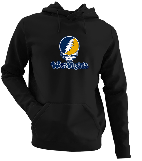 West Virginia Stealie Premium Unisex Hoodie — Design: West Virginia University — Black