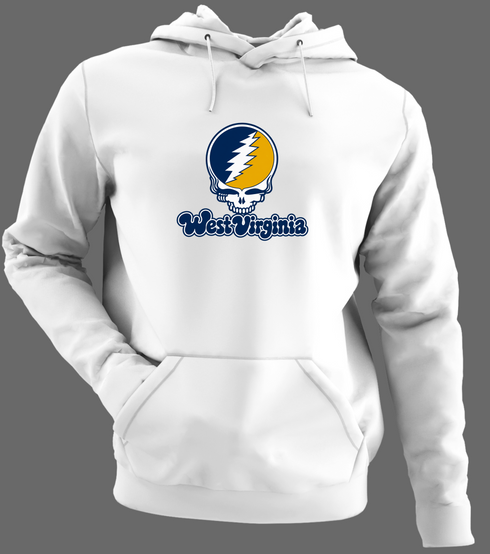 West Virginia Stealie Premium Unisex Hoodie — Design: West Virginia University — White/Grey
