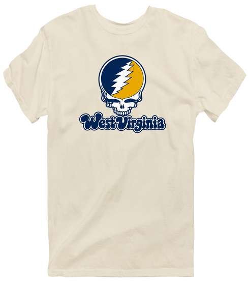 West Virginia Stealie Premium Unisex T-Shirt — Design: West Virginia University — Sand