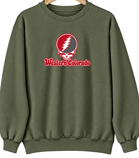 Western Colorado Stealie Premium Unisex Crewneck — Design: Western State Colorado University — Military Green