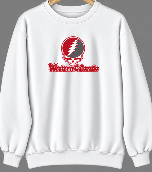 Western Colorado Stealie Premium Unisex Crewneck — Design: Western State Colorado University — White