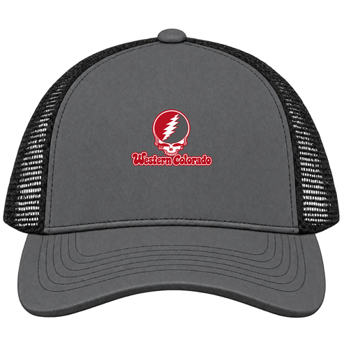 Western Colorado Stealie Premium Unisex Trucker Cap — Design: Western State Colorado University — Charcoal/Black
