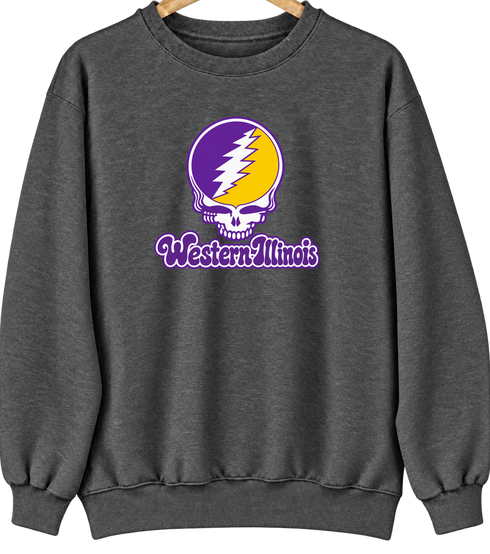 Western Illinois Stealie Premium Unisex Crewneck — Design: Western Illinois University — Dark Heather