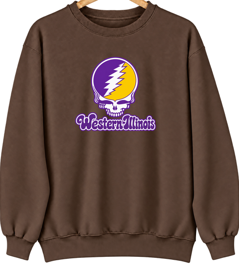 Western Illinois Stealie Premium Unisex Crewneck — Design: Western Illinois University — Brown