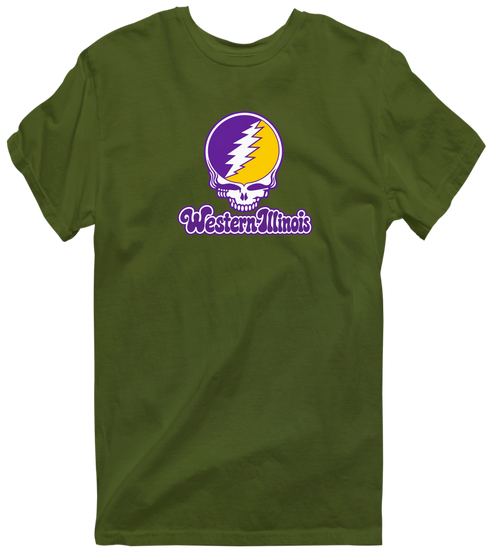 Western Illinois Stealie Premium Unisex T-Shirt — Design: Western Illinois University — Military Green