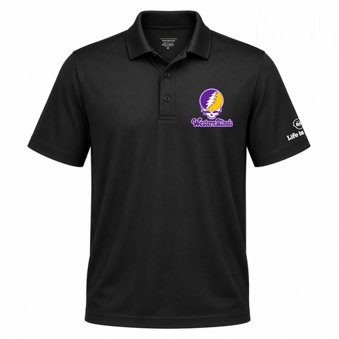 Western Illinois Stealie Premium Unisex Polo — Design: Western Illinois University — Black