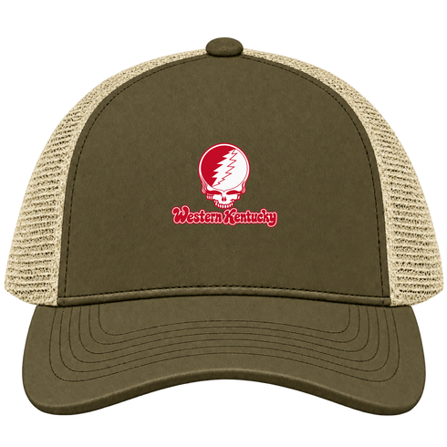 Western Kentucky Stealie Premium Unisex Trucker Cap — Design: Western Kentucky University — Moss/Khaki
