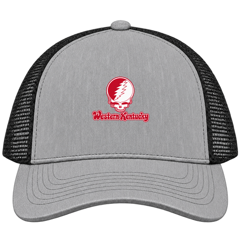Western Kentucky Stealie Premium Unisex Trucker Cap — Design: Western Kentucky University — Heather Grey/Black