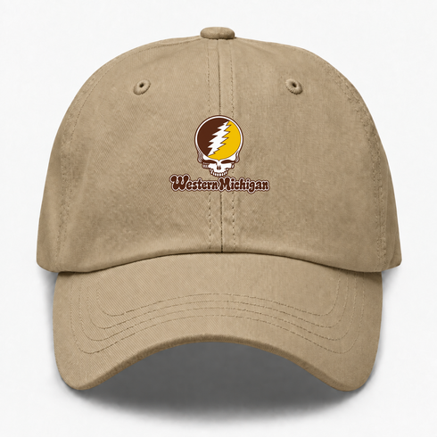 Western Michigan Stealie Premium Unisex Dad Hat — Design: Western Michigan University — Khaki