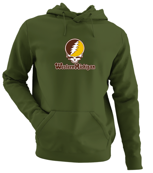 Western Michigan Stealie Premium Unisex Hoodie — Design: Western Michigan University — Military Green