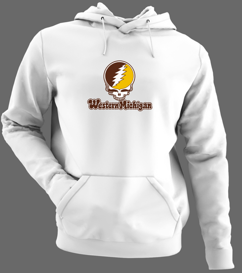 Western Michigan Stealie Premium Unisex Hoodie — Design: Western Michigan University — White/Grey