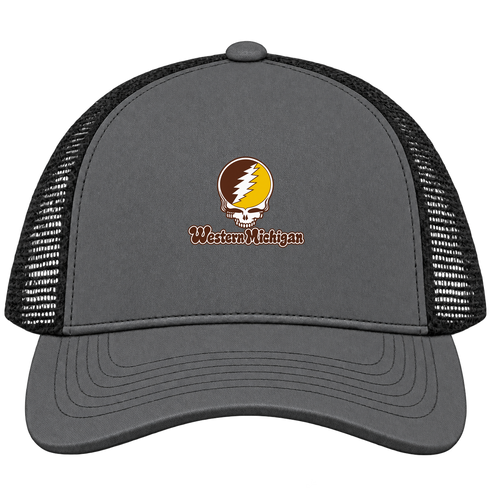 Western Michigan Stealie Premium Unisex Trucker Cap — Design: Western Michigan University — Charcoal/Black