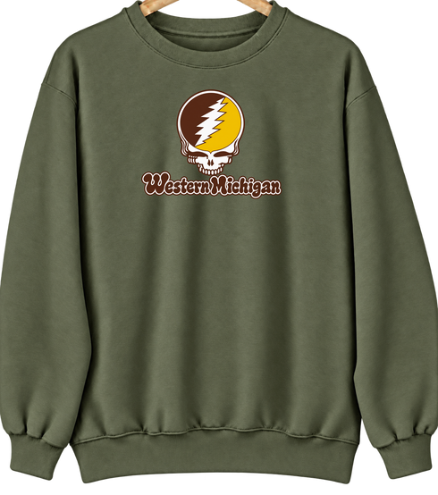 Western Michigan Stealie Premium Unisex Crewneck — Military Green
