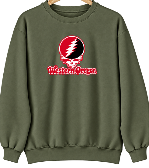 Western Oregon Stealie Premium Unisex Crewneck — Design: Western Oregon University — Military Green