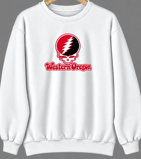 Western Oregon Stealie Premium Unisex Crewneck — Design: Western Oregon University — White