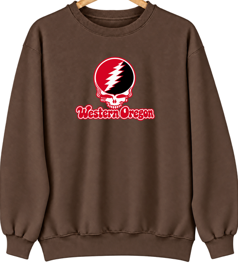 Western Oregon Stealie Premium Unisex Crewneck — Design: Western Oregon University — Brown
