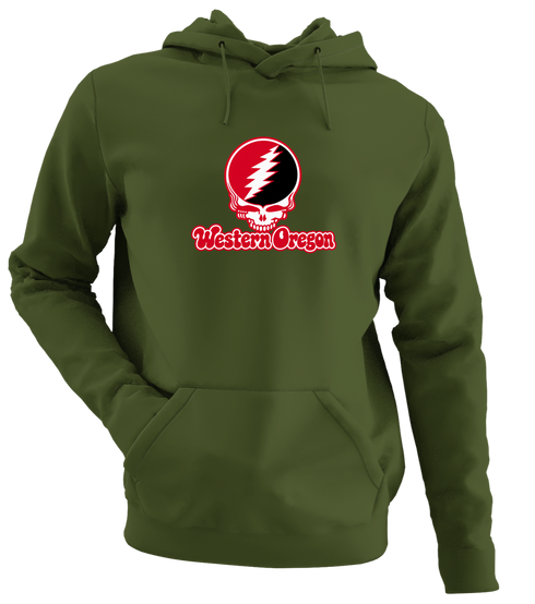 Western Oregon Stealie Premium Unisex Hoodie — Design: Western Oregon University — Military Green
