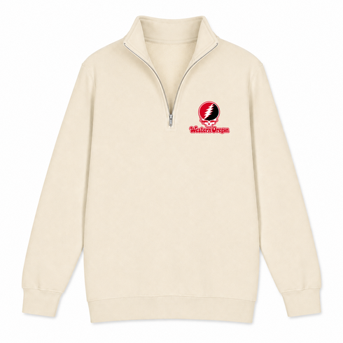 Western Oregon Stealie Premium Unisex Quarter-Zip — Design: Western Oregon University — Sand