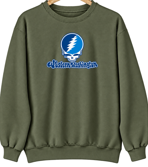 Western Washington Stealie Premium Unisex Crewneck — Design: Western Washington University — Military Green