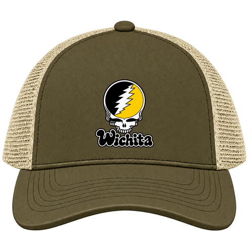 Wichita Stealie Premium Unisex Trucker Cap — Design: Wichita State University — Moss/Khaki