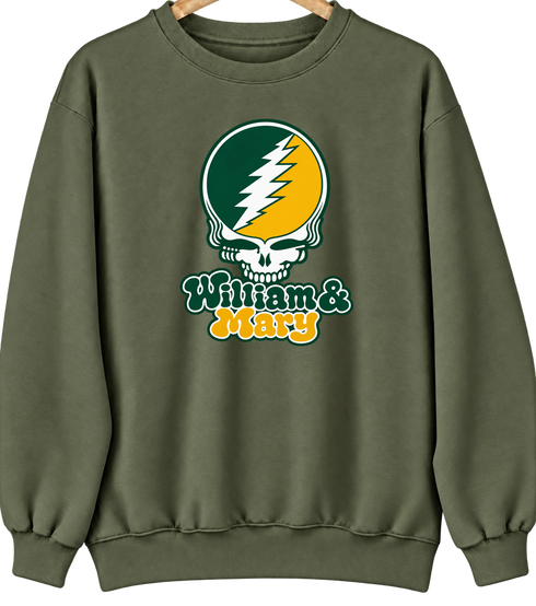 William & Mary Stealie Premium Unisex Crewneck — Design: William & Mary — Military Green