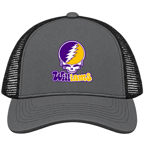 Williams Stealie Premium Unisex Trucker Cap — Design: Williams College — Charcoal/Black