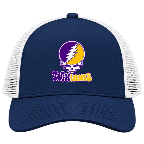 Williams Stealie Premium Unisex Trucker Cap — Design: Williams College — Navy/White