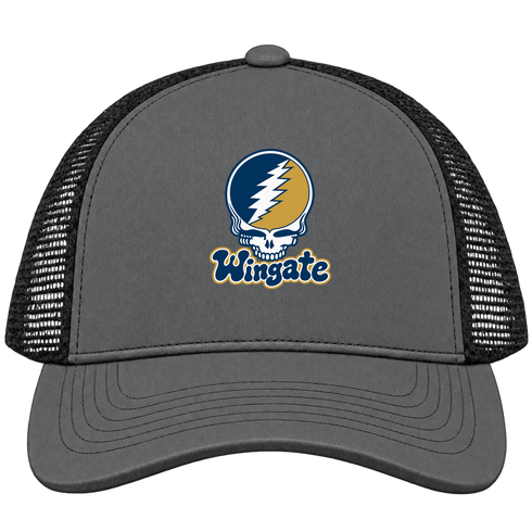 Wingate Stealie Premium Unisex Trucker Cap — Design: Wingate University — Charcoal/Black