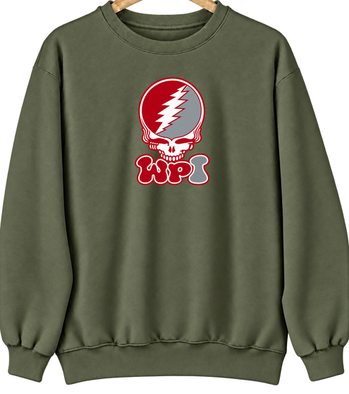Worcester Poly Stealie Premium Unisex Crewneck — Design: Worcester Polytechnic Institute — Military Green