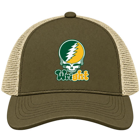 Wright State Stealie Premium Unisex Trucker Cap — Design: Wright State University — Moss/Khaki