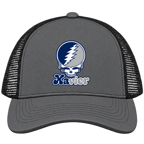 Xavier Stealie Premium Unisex Trucker Cap — Design: Xavier University — Charcoal/Black