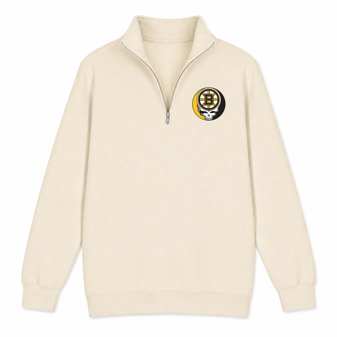 Boston Bruins - Premium Grateful Dead Quarter-Zip Pullover - Sand - 2