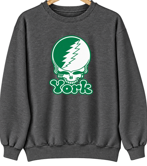 York Stealie Premium Unisex Crewneck — Design: York College — Dark Heather
