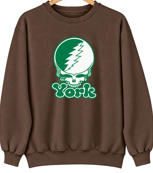 York Stealie Premium Unisex Crewneck — Design: York College — Brown