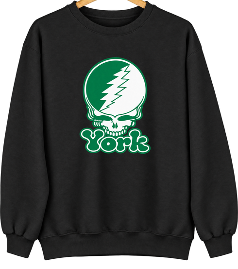 York Stealie Premium Unisex Crewneck — Design: York College — Black