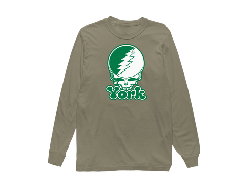 York Stealie Premium Unisex Long-Sleeve — Design: York College — Sandstone