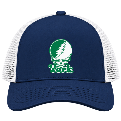 York Stealie Premium Unisex Trucker Cap — Design: York College — Navy/White