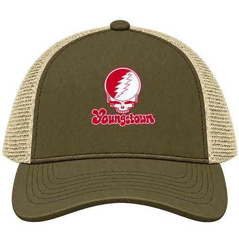 Youngstown Stealie Premium Unisex Trucker Cap — Design: Youngstown State University — Moss/Khaki