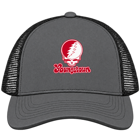 Youngstown Stealie Premium Unisex Trucker Cap — Design: Youngstown State University — Charcoal/Black