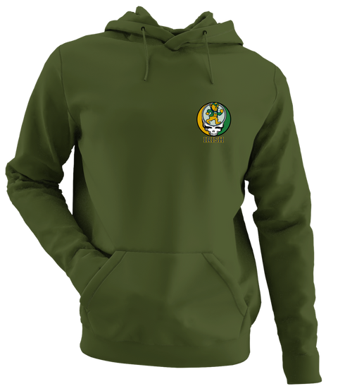 Notre Dame University Dancing Leprechaun - Premium Grateful Dead Left Chest Hoodie - Military Green