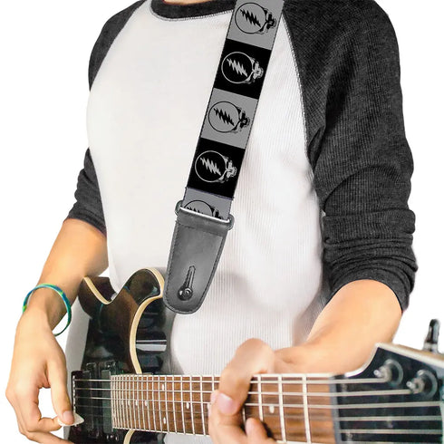 Grateful Dead - Guitar Strap - Steal Your Face Blocks Black White-Gray Black - StealieShop